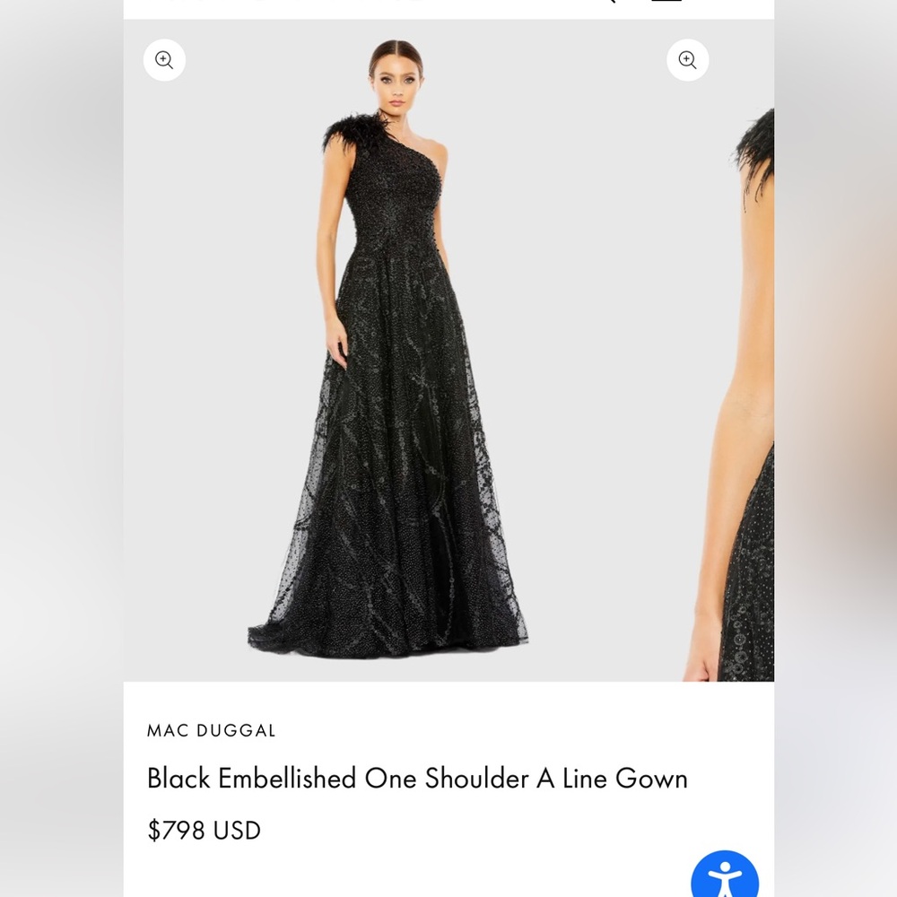 Mac Duggal Black Embellished One Shoulder A-Line Gown